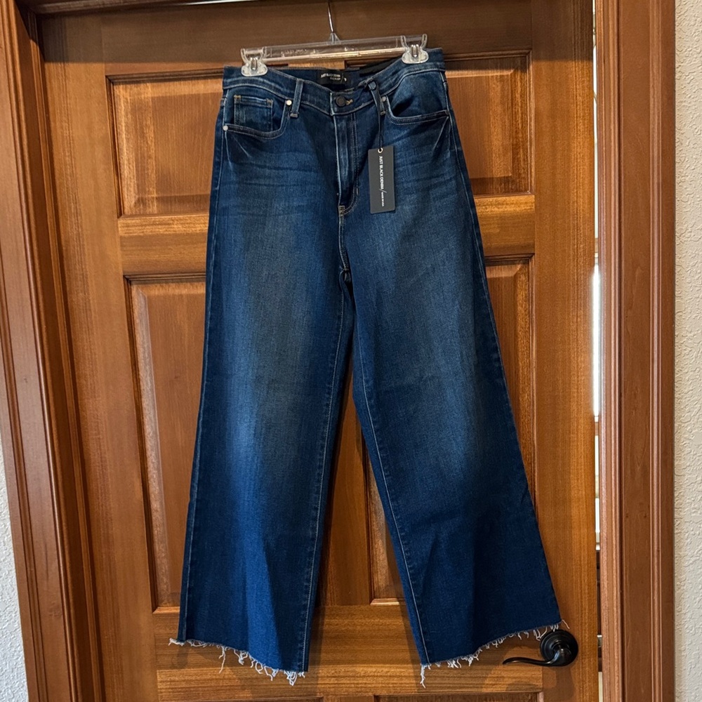 Just Black Denim Dark wash. High rise. Cropped Raw cut hem.